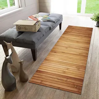 BuRnar Teppich Läufer Flur rutschfeste Küchenteppich Waschbar rutschfest Braun Teppich Holzoptik Meterware Teppichläufer Für Flur Küche Wohnzimmer, Schlafzimmer, Esszimmer,90x300cm/35x118 in