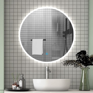 Aica Sanitär LED Badspiegel rund 100 cm Touch Beschlagfrei Wandspiegel mit Beleuchtung Lichtspiegel Badezimmerspiegel mit Beleuchtung