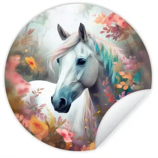 MuchoWow Wandsticker Pferd - Natur - Blumen - Tiere - Wald (1 St), Wanddeko Wohnzimmer Schlafzimmer Wandverkleidung, 50x50 cm bunt 50 cm x 50 cm x 0.1 cm
