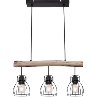 Pendelleuchte Hängeleuchte Esszimmerleuchte Deckenleuchte Wohnzimmerlampe, Holz Balken, Rustikal Vintage Retro, 3-Flammig, L 60 cm