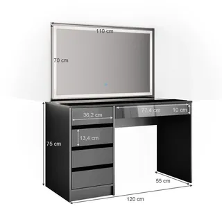 Vicco Schminktisch Sherry Anthrazit 120 cm mit LED-Spiegel