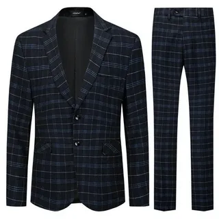 Allthemen Anzug (2 tlg) karierter Herrenanzug Slim Fit Businessanzug mit 2 Knöpfen schwarz 52