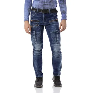 Cipo & Baxx Herren Jeanshose | Verschiedene Fits | Destroyed & Used Look mit Nieten, Kunstleder & Print | Modern Biker Style - 40W / 34L