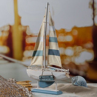 Segelboot - Schiff - maritime Dekoration - Holz - H: 42cm - wei√ü, blau