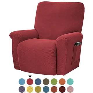 FANSU Stretchhusse für Relaxsessel Sesselbezug, 1 Sitzer Sesselschoner für Recliner Stuhl Sessel, Einfarbig Jacquard Stretch Sofabezug, Dick Elastisch Bezug für Fernsehsessel Liege (Rot)