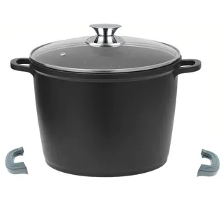 Cheffinger Topf-Set XXL Kochtopf Topf Kasserolle Glasdeckel Aluguss Induktion Ø32, Material: Aluminium, Stahl, Glas schwarz