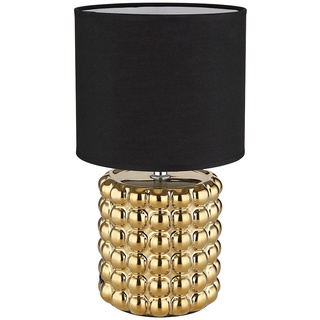 Tischlampe Wohnzimmer Tischleuchte Keramik Nachttischlampe schwarz gold, Textilschirm, 1x E14 Fassung, DxH 18,5x33 cm