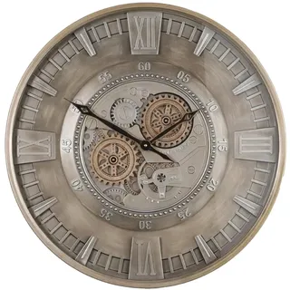 Samilito Wanduhr XXL 60 cm mit beweglichen Zahnrädern, Industrial Steampunk Vintage Metall-Uhr, Römische Ziffern, Antik-Grau, leises Quarzwerk, Deko für Wohnzimmer, Büro