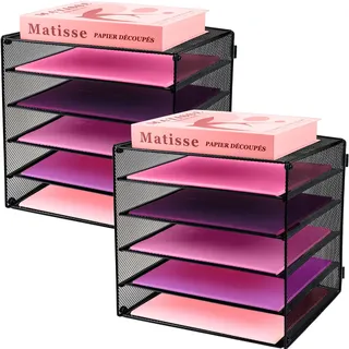 ideallife 5 Fächer Briefablage aus Metall, Mesh Dokumentenablage Schreibtisch-Organizer Papierablage für A4 Dokument, Postkörbe, Papierfächer Zeitschriftenständer für Büro & Schule(Schwarz)