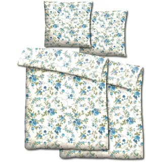 Doppelpack CloudComfort Basic Mikrofaser Bettwäsche blaue Blumen 135 x 200 + 80 x 80 cm