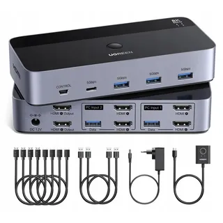 UGREEN KVM-Switch für zwei Monitore, 8K/4K, 240Hz, USB 3.0 Hub | Schwarz