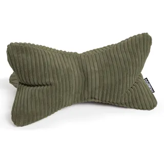 mokebo Lesekissen aus Cord 'Der Leseknochen' Made in Germany, ergonomisches Nackenkissen aus weichem Cord-Stoff, Flexible Stütze für Bücher, E-Books oder Tablets, Sofakissen in Olive Grün