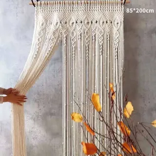 Makramee Wandbehang Türvorhang Vorhang Tür Fenster Vorhang Hochzeit Hintergrund Tapisserie Wandteppich, 85*200cm - Beige