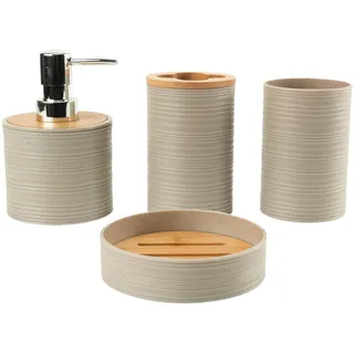 SiaBiced 4-teiliges Badezimmer-Zubehör-Set, Seifenspender, Zahnbürstenhalter, Bad-Zubehör, komplettes Set für Badezimmer, Beige