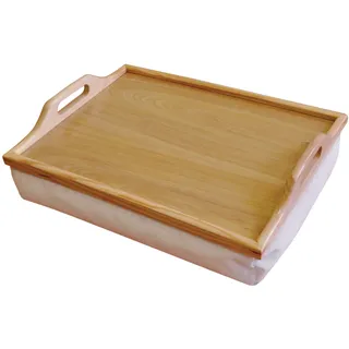 Netagon Knietablett aus Holz für Frühstück, Lebensmittel, Laptoptisch, mit Kissen Plain Beige