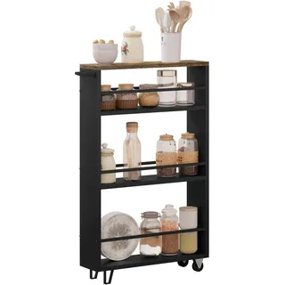 Woltu Servierwagen mit 4 Ebenen, Küchenwagen, Rollwagen Aufbewahrungswagen für Küche Büro Wohnzimmer, mit Griff und festen Standfüßen, 50x80x13 cm, Vintage Braun Schwarz