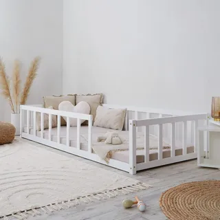 Homestyle4u Kinderbett Weiß mit Rausfallschutz Montessori Bett Lattenrost Kleinkindbett - Weiß