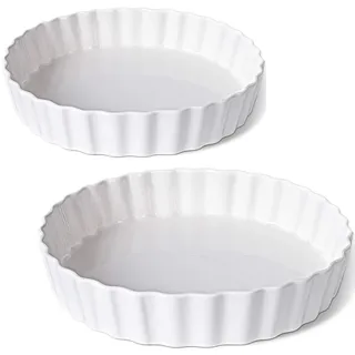 DELLING Set mit 2 Keramik-Tarte-Pfannen, 24,1 cm, Quiche-Form, geriffelter Rand, Quiche-Backform/Kuchenform, perfekt zum Backen von Tartkuchen und Hühnertopfkuchen, Käsekuchen, Creme Brulee, rund