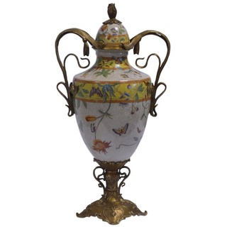 Casa Padrino Porzellan Vase mit Deckel und 2 Griffen H. 44,2 cm - Luxus Vase