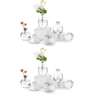 Kleine Vasen füR Tischdeko Glas - EylKoi 4 Sätze(12 Stück) Transparent mit Goldrand Mini Vase Vintage Handmade Hydroponic Glasvase Blumenvase Modern Set Hochzeit Tischdeko, Zuhause Wohnzimmer Blumen