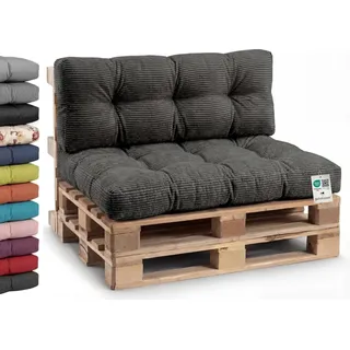 Gutekissen® Palettenkissen Cord, Gartensofakissen, Gesteppte Kissen gefüllt mit granuliertem Poulirette-Schaum PPI (Eckkissen 60x40, Schwarz-Cord)