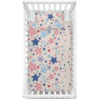 LINKHOFF Babybettwäsche Sterne Babybettwäsche 100 x 135 - Kleinkinder Bettwäsche 100x135, Flanell Fein-Biber Winter Bettwäsche, Atmungsaktiv blau