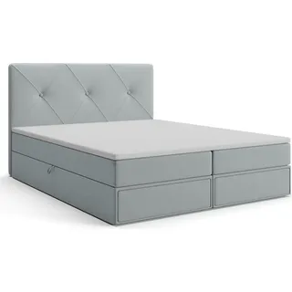 MR GROUP Boxspringbett mit Bettkasten BRNO 120x200 Samtstoff 2 Schubladen H3 Polsterbett mit Matratze und Topper Doppelbett Bett Schlafzimmer hellgrau - Grau/Hellgrau