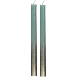 COMFORDER Stabkerzen Set, 2x Tafelkerzen Eukalyptus mit Gold, 25cm, 10 Stunden Brenndauer