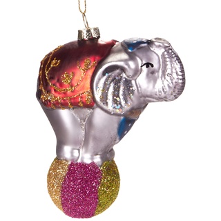 BRUBAKER Zirkuselefant auf Ball Bunt - Handbemalte Weihnachtskugel aus Glas - Mundgeblasener Christbaumschmuck Figuren lustig Deko Anhänger Baumkugel - 11 cm