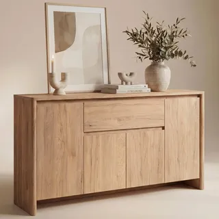Newroom Sideboard Eiche Braun 164x85x40 cm Holz Modern Wohnzimmer Kommode mit 4 Türen 1 Schublade Grifflos Push-to-Open