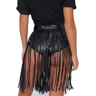 Fenyong Leder Fransen Rock Quaste Hüfte Schal Sommer Strand Gürtel für Frauen Schwarz, Schwarz, Einheitsgröße - Einheitsgröße