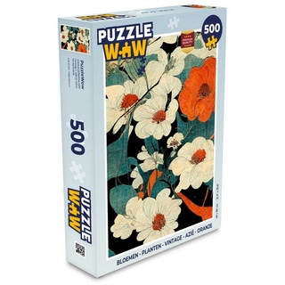 MuchoWow Puzzle Blumen - Pflanzen - Vintage - Asien - Orange, 500 Puzzleteile, Foto-Puzzle, Bilderrätsel, Puzzlespiele, Spielzeug bunt