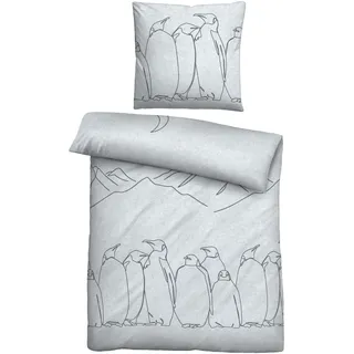 biberna Bettwäsche Melange-Flanell Pinguin Blau 135 x 200 cm + 80 x 80 cm