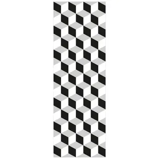 Bilderdepot24 Teppich Teppich Vinyl Flur Küche Fliesen Muster funktional lang modern, Läufer - schwarz weiß glatt, nass wischbar (Schmutz, Tierhaare) Saugroboter & Bodenheizung geeignet schwarz 30 cm x 90 cm