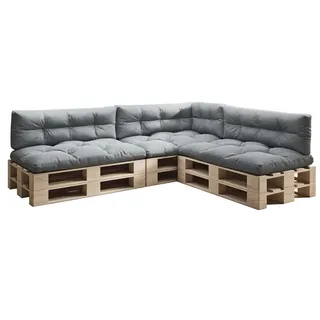 sunnypillow Palettenkissen 7er Set: 3x Sitzkissen + 3x Rückenkissen + 1x Seitenkissen, palettenmöbel palettencouch polsterauflage 120 x 80 grau