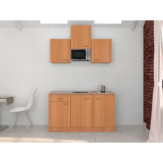 FlexWell Miniküche, Buche, Holzwerkstoff, 1 Schublade(n) Schubladen, seitenverkehrt montierbar, nur wie online abgebildet bestellbar, 150 cm, Made in Germany, links aufbaubar, rechts aufbaubar, Küchen, Miniküchen