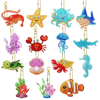 15 Stück 5D DIY Diamant Malerei Schlüsselanhänger Ocean Series Vollbohrer Diamond Painting Schlüsselanhänger Kits Diamantkunst Kristall Strass Anhänger Dekoration Kunsthandwerk für Mädchen Frauen