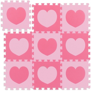 Relaxdays Puzzlematte Herz-Muster, 18 Puzzleteile, aus schadstofffreiem EVA-Schaumstoff, B x T: 91,5 x 91,5cm, rosa/ pink