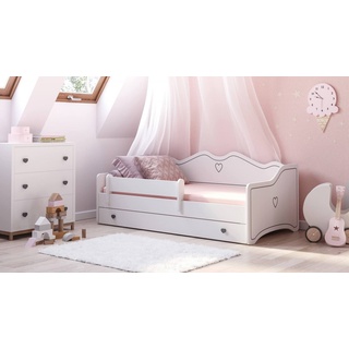 Dmora Einzelbett für Kinder dekoriert, Kinderbett dekoriert mit Kommode und Fallschutz für Schlafzimmer, cm 164x85h70, Farbe Weiß und Grau