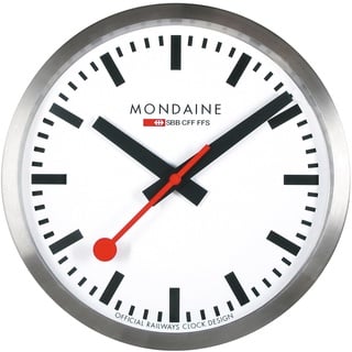 Mondaine A990.CLOCK.16SBB Wanduhr Quarz 25 cm Küchenuhr Silberfarben