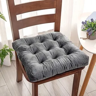 ZIBENE Stuhlkissen 45x45 4er Set, Sitzkissen für KüChenstüHle Landhaus, Flauschig Stuhlauflagen KüChenstuhl Mit Weich Komfortabel Samt Bezug, Verdicken Sitzpolster Gartenstuhl Esszimmer Grau