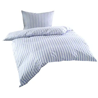 Bettwaesche-mit-Stil Mako Batist/Mako Perkal Landhaus Bettwäsche Streifen Oslo gestreift (155 cm x 220 cm + 80 cm x 80 cm, Blau - Streifen)