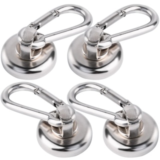 MIN CI 4 Stück Magnethaken Extra Stark, 25mm Neodym Magnete Magnetische Haken Magnete Stark 22KG Zugkraft Magnet mit Haken mit Öse Magnet Haken für Küche Badezimmer Schließfächer