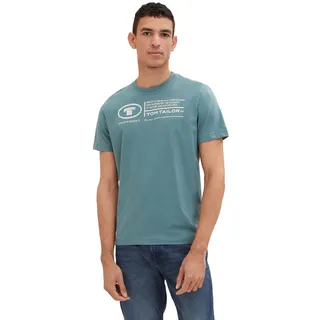 Tom Tailor Herren T-Shirt PRINTED CREWNECK Regular Fit Deep Bluish Grün 30105 M