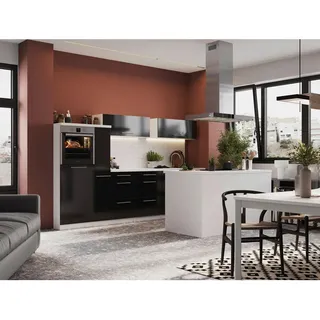 Respekta Küchenblock Inselküche, Weiß, Schwarz Hochglanz, Holzwerkstoff, 9 Schublade(n),1 Schublade(n) Schubladen, seitenverkehrt montierbar, nur wie online abgebildet bestellbar, 310x200x270 cm, links aufbaubar, rechts aufbaubar, Küchen, Küchenzeilen & Küchenblöcke, Küchenzeilen mit Geräten