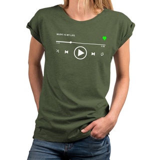 MAKAYA Print-Shirt Damen Kurzarm Top Sommer Motiv Musik Aufdruck Baumwolle Kurzarmshirt, große Größen grün
