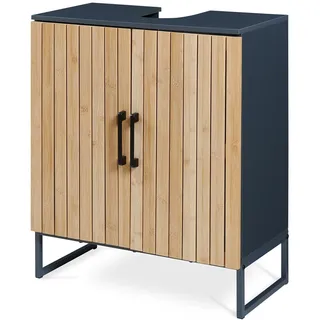 [en.casa] Waschbeckenunterschrank Svanes 70 x 60 x 30 cm Dunkelgrau/Natur