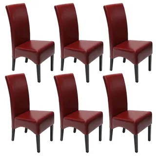 6er-Set Esszimmerstuhl K√ochenstuhl Stuhl Latina, LEDER ~ rot, dunkle Beine