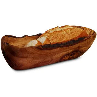 das Olivenholzbrett® typisch läglich schmale Schale für Baguette und geschnittenes Brot, Baguetteschale Olivenholz, Brotschale aus Holz, 35 cm