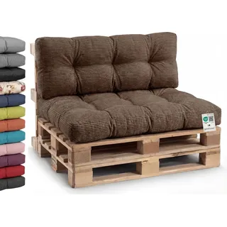 Gutekissen® Palettenkissen Cord, Gartensofakissen, Gesteppte Kissen gefüllt mit granuliertem Poulirette-Schaum PPI (Sitzkissen 120x60, Dunkelbraun-Cord)